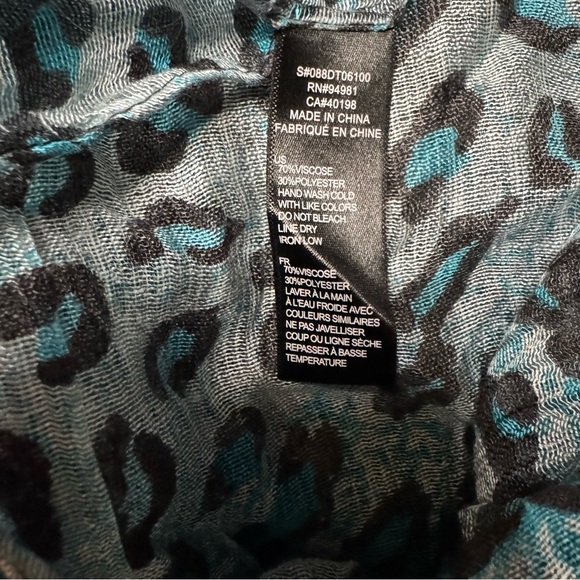 Turquoise Leopard Print Sheer Scarf | Aqua Blue Shawl Wrap | Lightweight - Picture 2 of 12